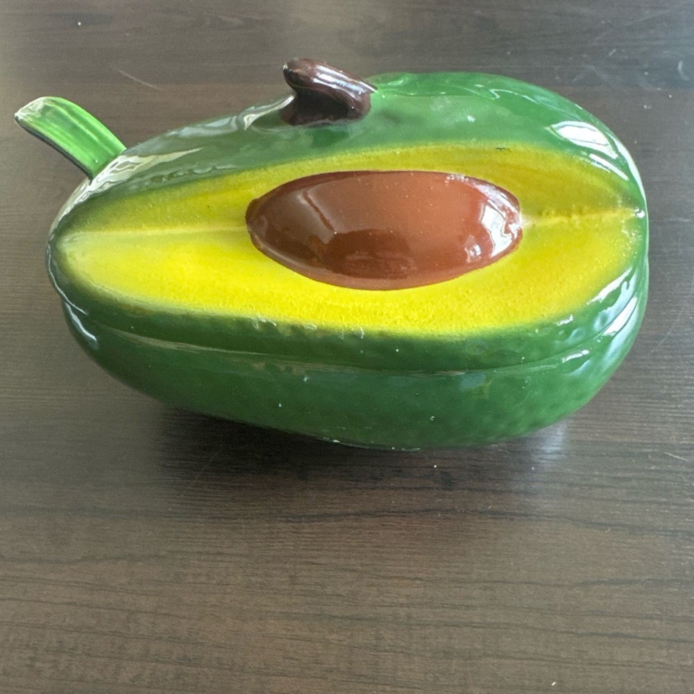 Green Avocado Vintage Ceramic Serving Bowl Has Lid & Spoon MCM